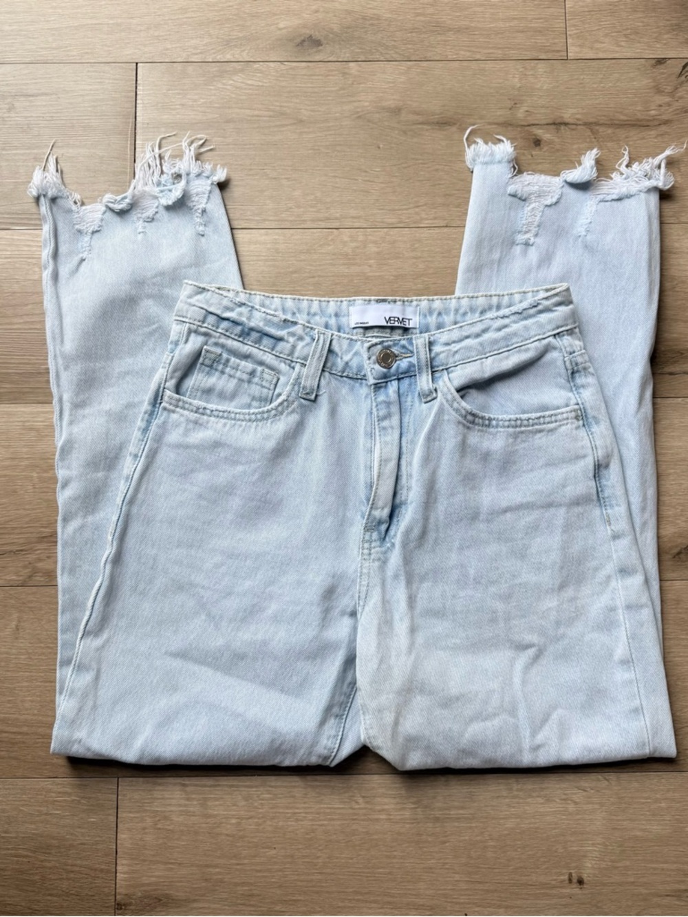 Vervet Light Wash Raw Hem 100% Cotton Denim Jeans V2329 Ankle Straight 24 - Picture 2 of 9